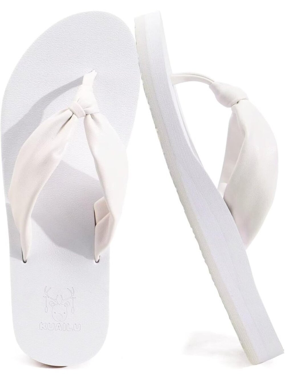 Women's White Faux Leather Summer Flip Flops With Arch Support Outdoor Slippers